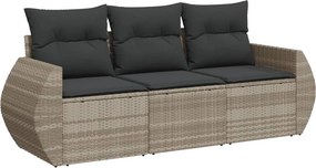 vidaXL 3 részes világosszürke polyrattan kerti ülőgarnitúra párnával