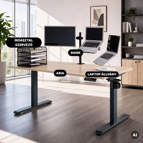 Elektromos íróasztal magasságállítással ergonomikus antracit/sonoma tölgy,1600x800 mm: ARIA