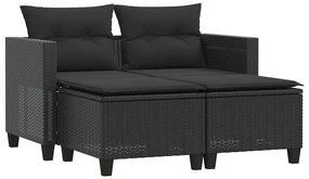2 személyes fekete polyrattan kerti kanapé zsámollyal