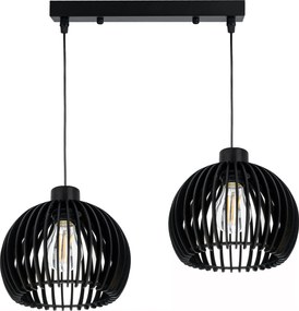 Függő lámpa Fekete csillár túlnyúló mennyezet lámpabúra fa gömb sűrű 2x E27