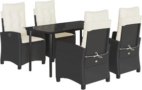 vidaXL 5 részes fekete polyrattan kerti étkezőgarnitúra párnákkal