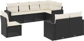 vidaXL 8 részes fekete polyrattan kerti ülőgarnitúra párnákkal