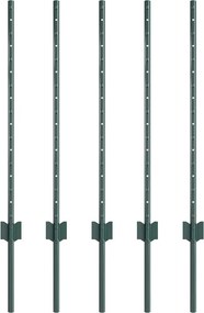 vidaXL Kerítésoszlop 5 pcs Zöld 120 cm Acél