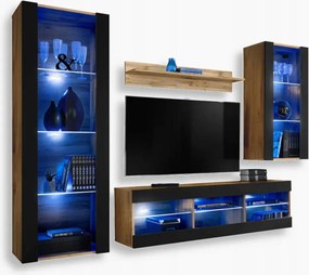 komodee Tivoli Medio Rtv szett nappaliba Wotan tölgy-fekete kék Led