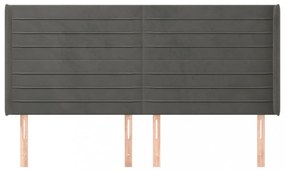 sötétszürke bársony fejtámla szárnyakkal 203x16x118/128 cm