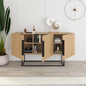 Natúr színű alacsony komód tölgyfa dekorral 150x80 cm Titan – Marckeric