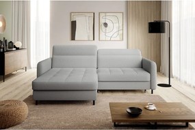 Szürke buklé kinyitható-tárolóhelyes sarokkanapé (bal oldali-heverő résszel) Gomsi – ELTAP