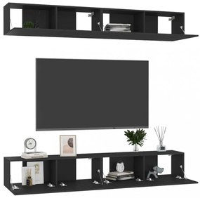 4 db fekete szerelt fa TV-szekrény 100 x 30 x 30 cm