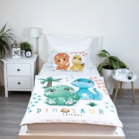 Pamut ágynemű kiságyba DINO BABIES fehér Ágyneműhuzat mérete: 40 x 60 cm | 100 x 135 cm