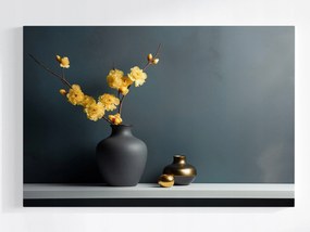 Poszter Dekoráció Sárga Virágok Váza Arany Fekete 120x80