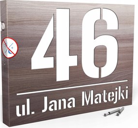 Megvilágított Házszám Címtábla Szám 40x30 cm Sötét Fa