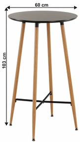 Bárasztal, fekete/tölgy, átmérő 60 cm, IMAM