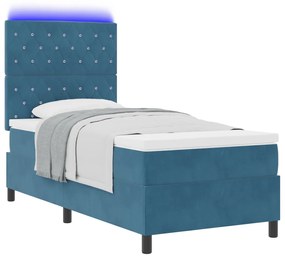Boxspring Ágy Matraccal &amp; LED Sötétkék 90x200 cm Bársony