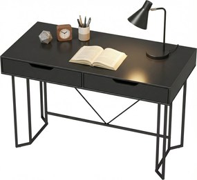 HOMCOM számítógépasztal 2 fiókkal, modern fémváz otthoni irodába — 120 x 60 x 77 cm, fekete | Aosom