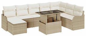 vidaXL Kerti Kanapé Szett párnával tárolóval 9 pcs Bézs Poli rattan