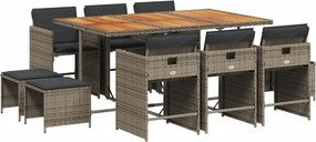 vidaXL 11 részes szürke polyrattan kerti ülőgarnitúra párnákkal