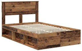 vidaXL Ágykeret matracmal fiókkal Öreg fa 135 x 190 cm Tömör fenyőfa