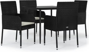vidaXL 5 részes fekete polyrattan kerti étkezőgarnitúra párnákkal