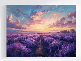 Vászonkép Canvas Tájkép Mező Levendula Virágok Napnyugta 100x75