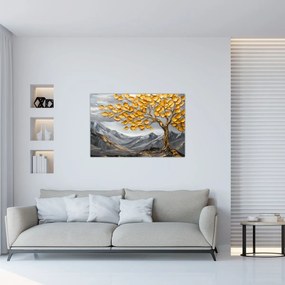Kép – Fa arany levelekkel (90x60 cm)