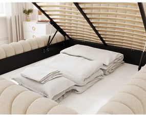 Bézs kárpitozott ágyneműtartós franciaágy ágyráccsal 160x200 cm Carilla – ELTAP