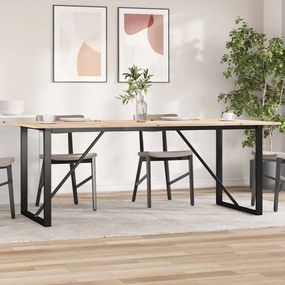 Tömör fenyőfa és acél étkezőasztal O-vázzal 200x100x75 cm