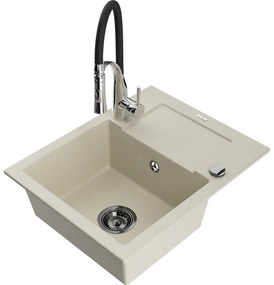 Mexen Enzo, 1 kamrás gránit mosogató 576x465x174 mm és Aster mosogató csaptelep, bézs, 6506-69-73450-07-B
