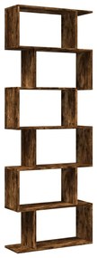 6 szintes füstös tölgy fa elválasztó könyvespolc 70x24x193 cm