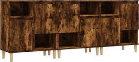 vidaXL 3 db füstös tölgy színű szerelt fa tálalószekrény 60x35x70 cm