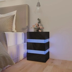 Magasfényű fekete szerelt fa LED-es éjjeliszekrény 45x35x67 cm