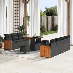 Kerti Kanapé Szett 10 pcs Fekete 90 x 55 x 71 cm polirattan