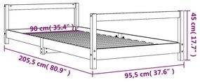 fekete tömör fenyőfa gyerekágykeret 90 x 200 cm