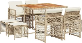 vidaXL 9 részes bézs polyrattan kerti étkezőgarnitúra párnákkal