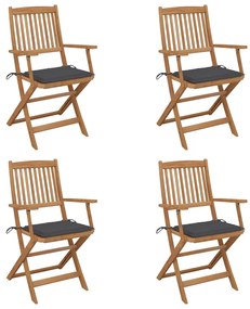 vidaXL 4 db összecsukható tömör akácfa kerti szék párnákkal
