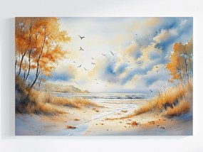 Vászonkép Canvas Tájkép Tenger Tengerpart Hullámok Dűnék Sirályok Ősz 120x80