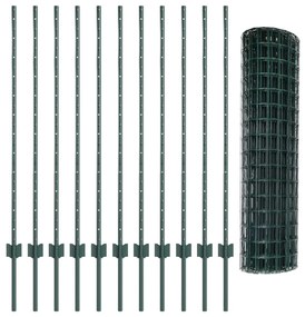 Euro Kerítés Szett 2 db Zöld Porszórt Acél 25 x 1,2 m Tartós