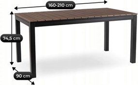 ARGOS kerti asztal 160-210 cm, dió-fekete