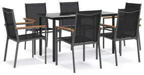 vidaXL 7 részes fekete textilén és acél kerti pihenőgarnitúra