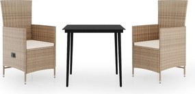 vidaXL 3 részes bézs kerti étkezőgarnitúra párnákkal
