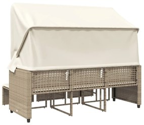 3 személyes bézs polyrattan kerti kanapé baldachinnal/székkel