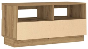 kézműves tölgyszínű szerelt fa TV-szekrény LED-ekkel 80x35x40cm