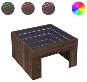 barna tölgy végtelen hatású LED-es dohányzóasztal 50x50x30 cm