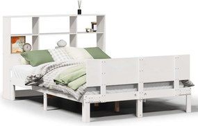 vidaXL fehér tömör fenyőfa könyvespolcos ágy matrac nélkül 140x200 cm