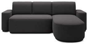 Sötétszürke zsenília kinyitható-tárolóhelyes sarokkanapé (jobb oldali-heverő résszel) Aurumm – ELTAP