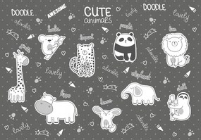 Gyerek fotótapéta Állatok Szafari Ábécé Bájos Doodle 416x254 +ragasztó