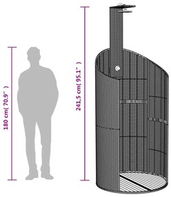 bézs polyrattan és akácfa kültéri zuhanyzó 100x100x241,5 cm
