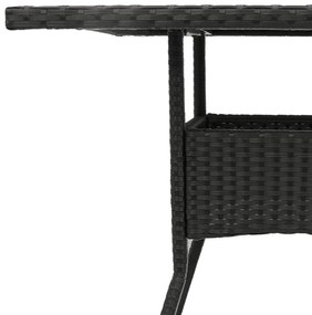 fekete polyrattan üveglapos kerti asztal 80 x 80 x 75 cm