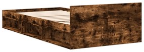 füstös tölgy színű szerelt fa ágykeret fiókkal 90 x 200 cm
