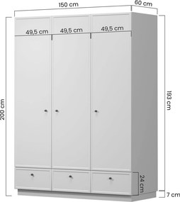 Lorini gardróbszekrény 150 cm polcokkal - kasmír / fekete T-bar fogantyúk