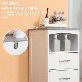 Kleankin Szabadonálló Fürdőszobai Szekrény 3 Fiókkal és 1 Nyitott Rekesszel - 40 x 33 x 80 cm - Fehér | Aosom